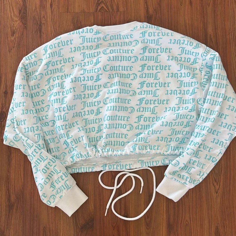 Juicy couture / forever 21 cropped white turquoise sweatshirt size small - Picture 4 of 5